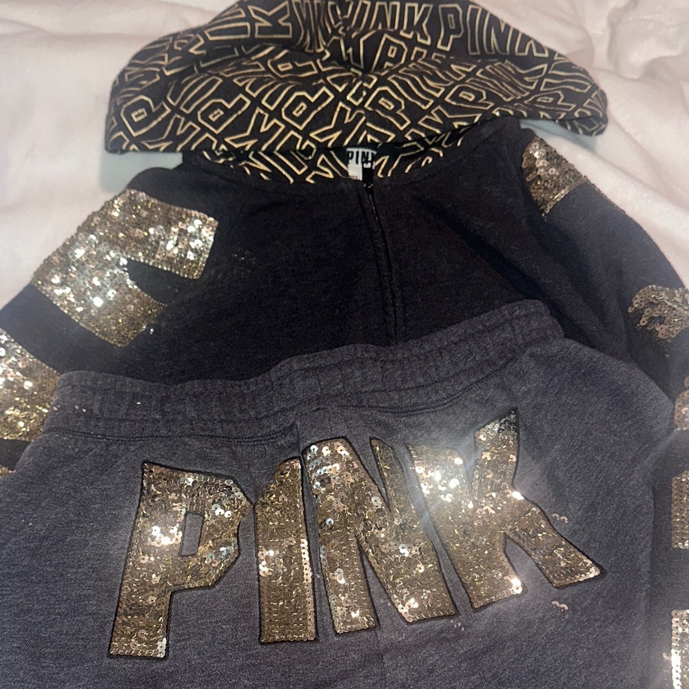 Pink Victoria’s Secret Sequence sweatshirts, and full zipper jacket
Price firm